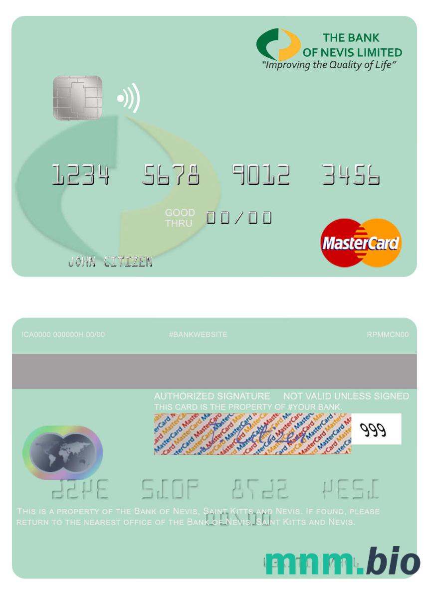 Saint Kitts and Nevis Bank of Nevis przykład karty mastercard w formacie PSD